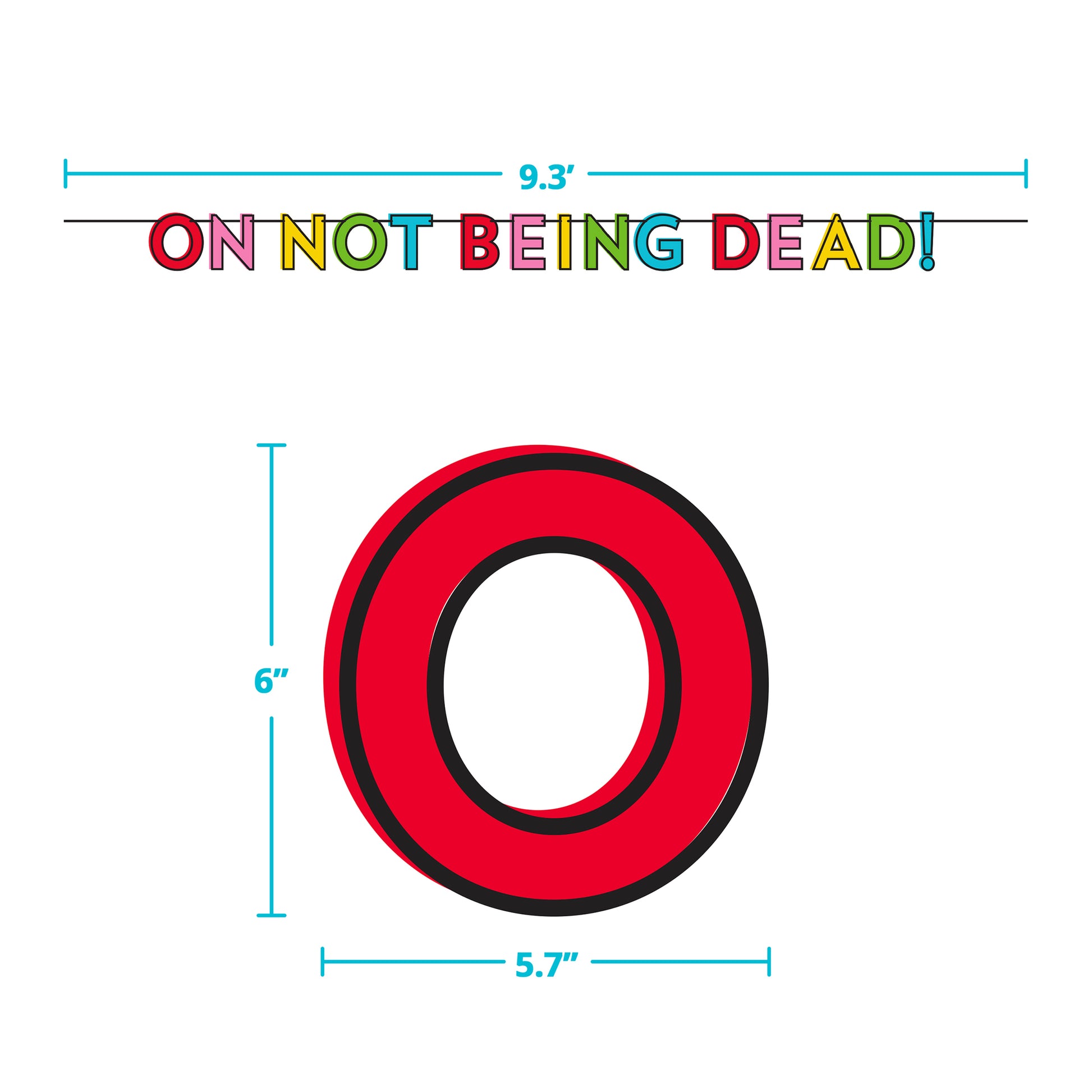Red letter 'O' with measurements and text on a white background