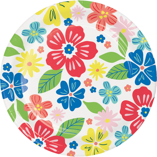 Colorful floral plate on a white background