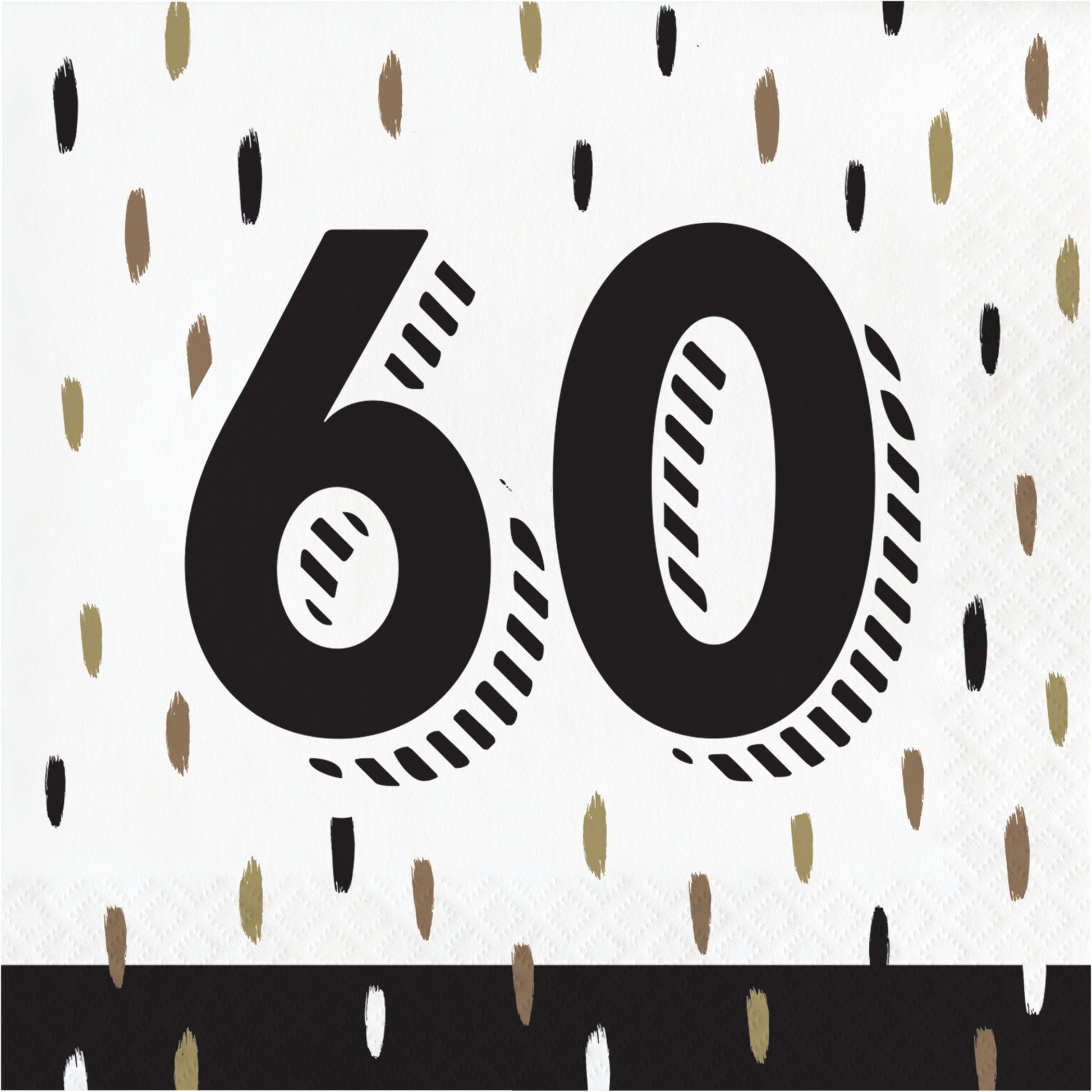 Napkin with the number '60' printed on it against a black and gold patterned background