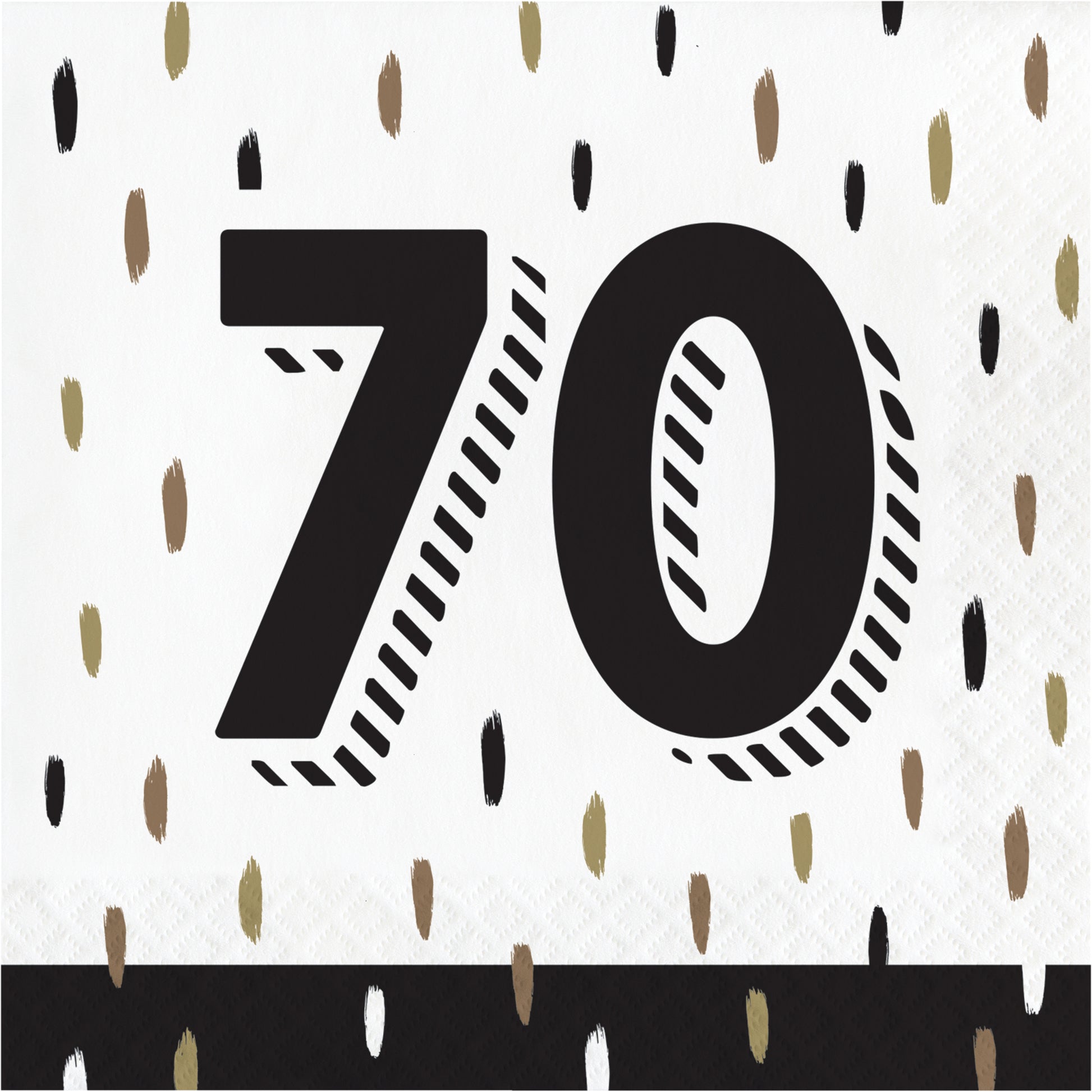 Napkin with number '70' on a decorative background with black and gold accents