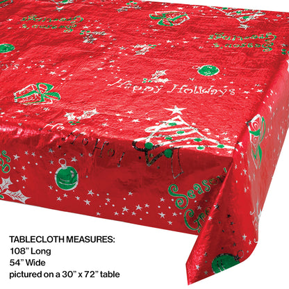Metallic Printed Christmas Plastic Tablecloths 6 ct