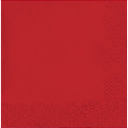 Red paper napkin with a textured pin emboss border
