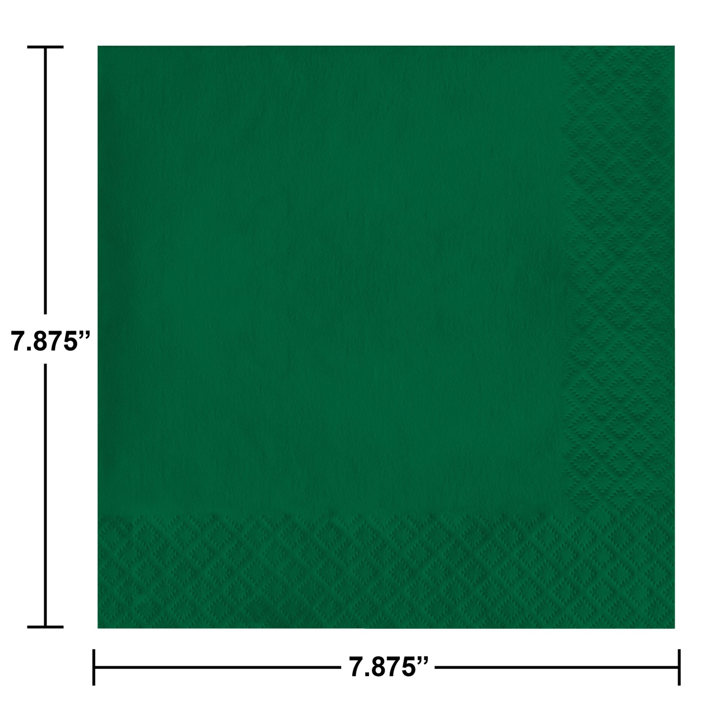 Green pin emboss napkin with dimensions 7.875 inches on each side