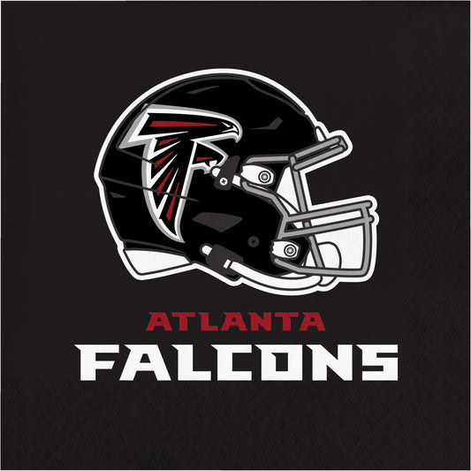 Atlanta Falcons football helmet and text on a black background