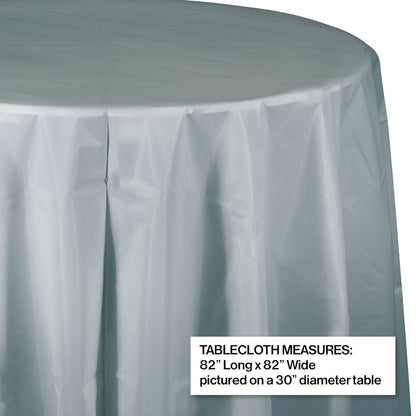 Shimmering Silver Octy-Round Plastic Tablecloths 12 ct