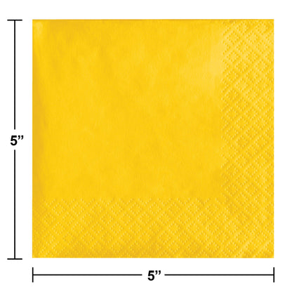 School Bus Yellow 2-Ply Beverage Napkins 600 ct Dimension Image
