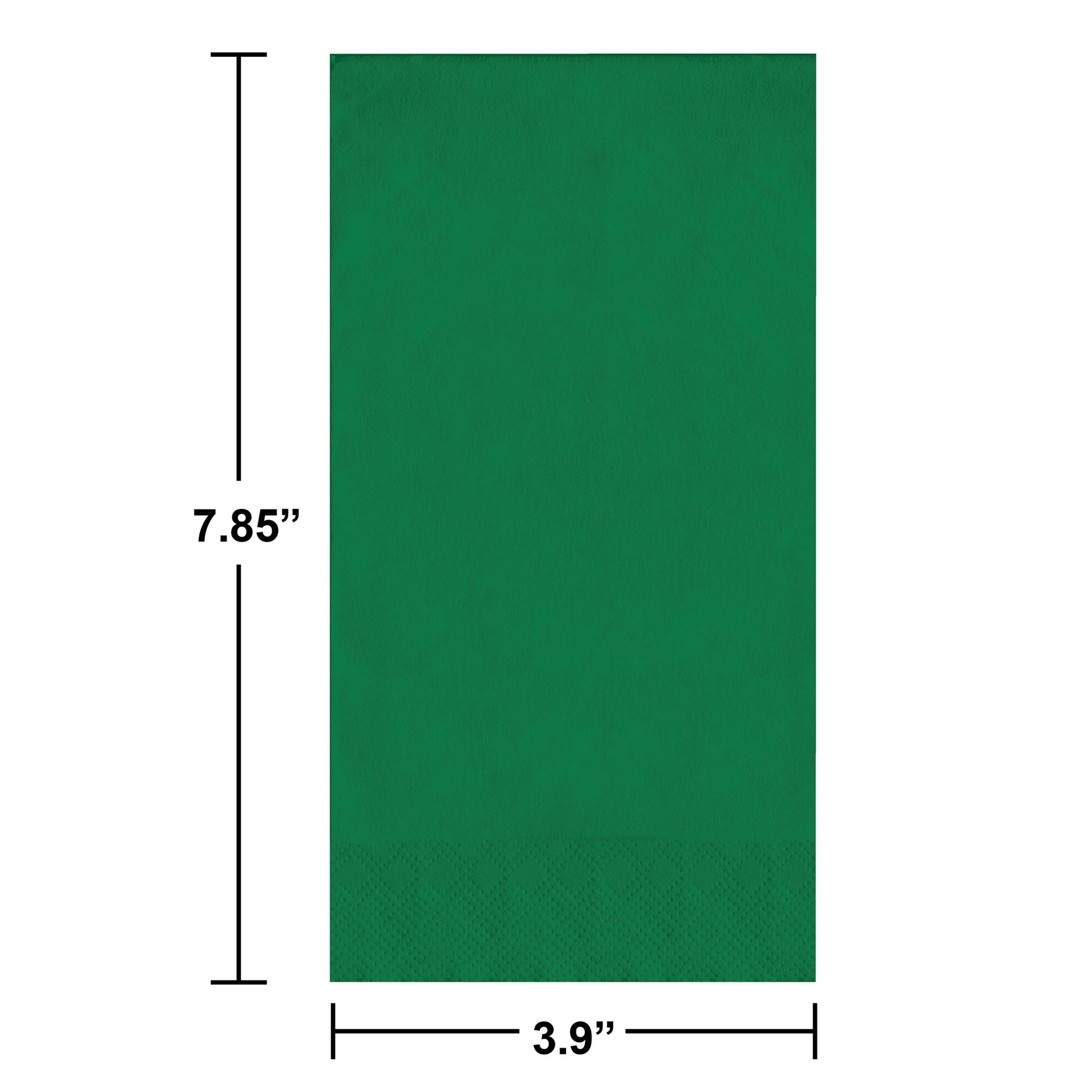 Green pin embossed napkin with dimensions labeled on a white background