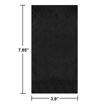 Black pin embossed napkin with measurements on a white background