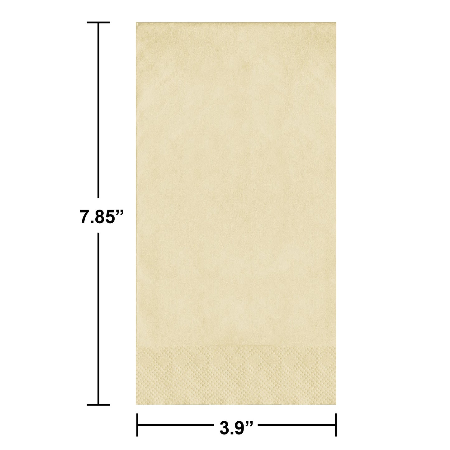 Beige pin embossed napkin with dimensions labeled on a white background