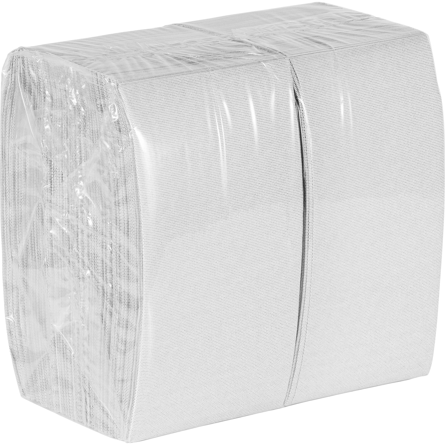 Packaged gray paper dinner napkins on a white background