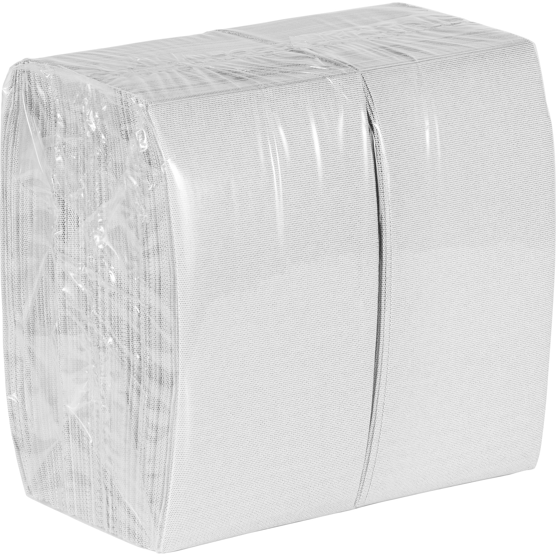 Packaged gray paper dinner napkins on a white background