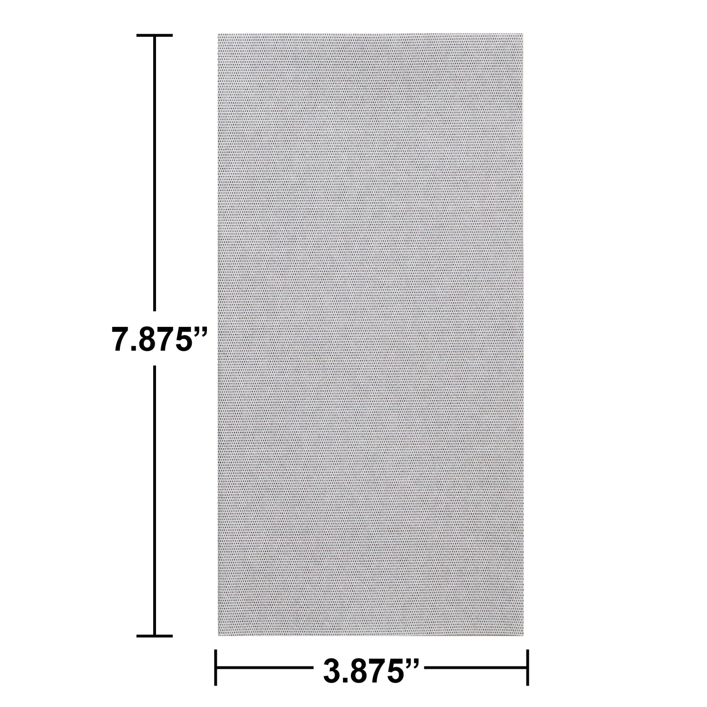 Gray dinner napkin on a white background. Dimensions listed.