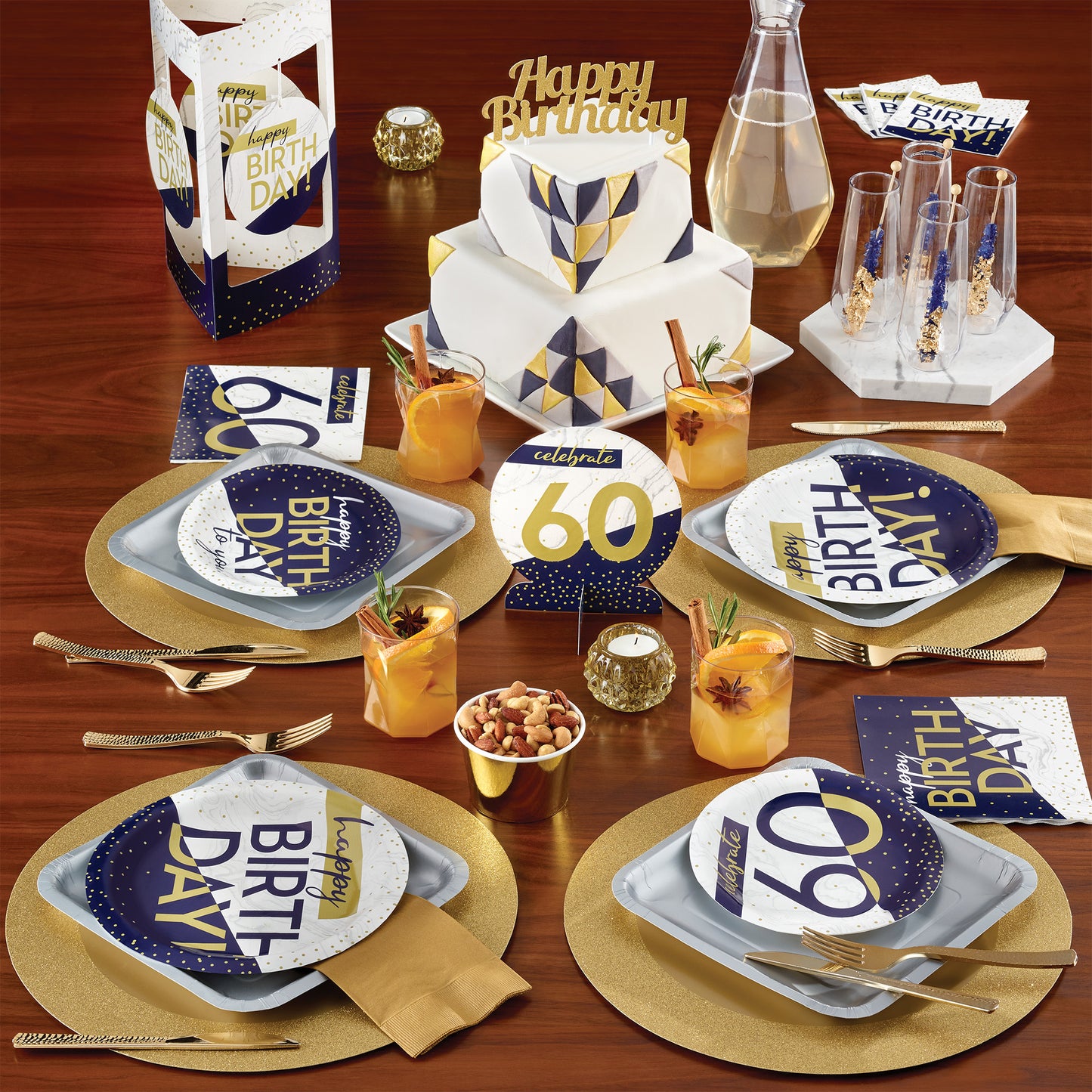 Navy and Gold Birthday Beverage Napkins 192 ct