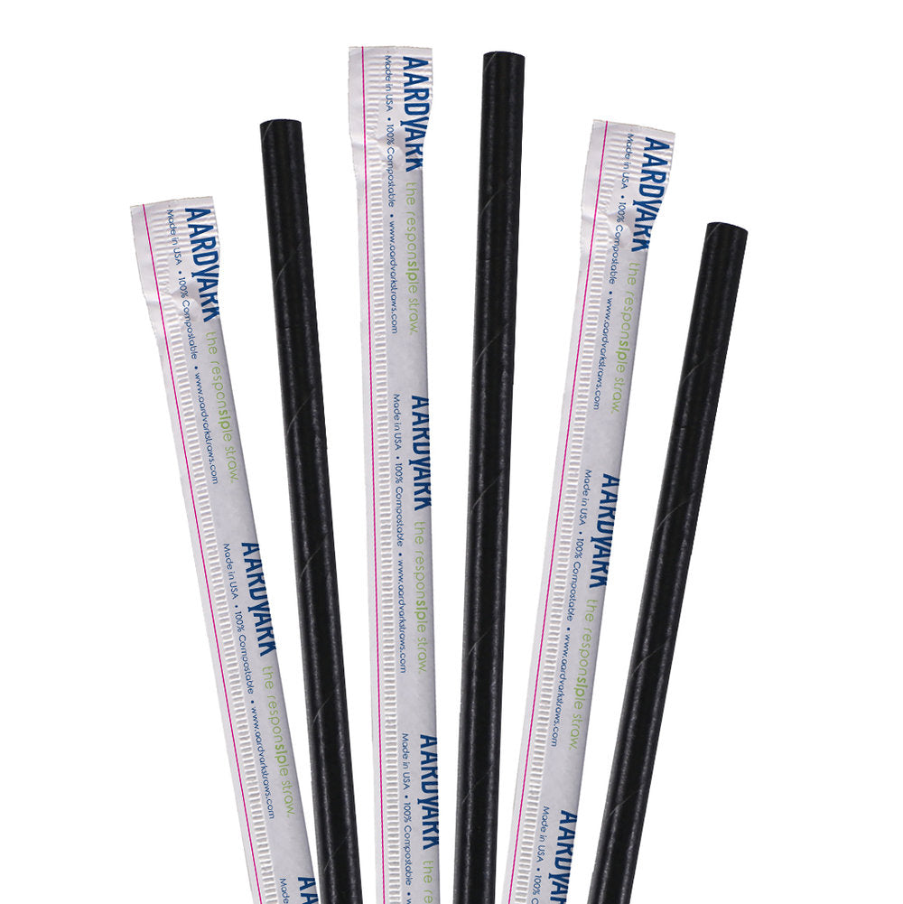 7.75" Wrapped Black Jumbo Paper Straws - 3200 ct.