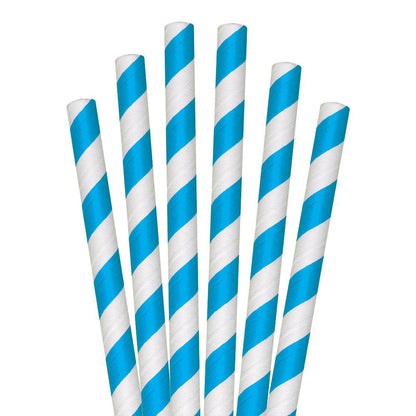 8.5" Blue Striped Colossal Paper Straws - 1480 ct.