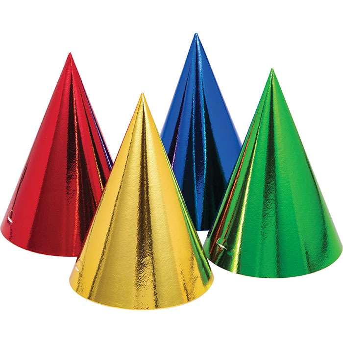 Assorted Colors Foil Paper Cone Party Hats 48 ct