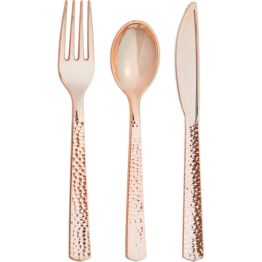 Metallic Rose Gold Hammered Assorted Cutlery 288 ct